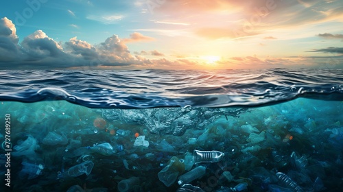 Garbage  plastic in the ocean.