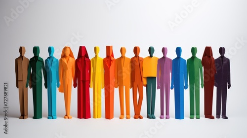 Team of paper doll people holding hands. Paper people of all colors