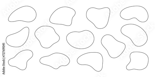 Liquid irregular amoeba blob shapes silhuette vector collection isolated on white background. Fluid bobble blotch forms set, deform drops photo