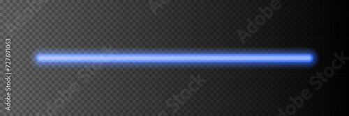 Neon light stick on transparent background. Blue led line glowing vector illustration. Electric color design for party or clubs