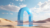 surreal desert scenery with reflective mirror arch on sunny day