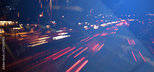 Cg collage background of bright blurred night city with highway