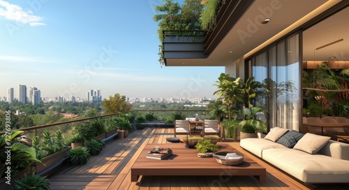 Modern Luxury Condominium Living  Expansive Terrace with Panoramic City View and Elegant Interior Design