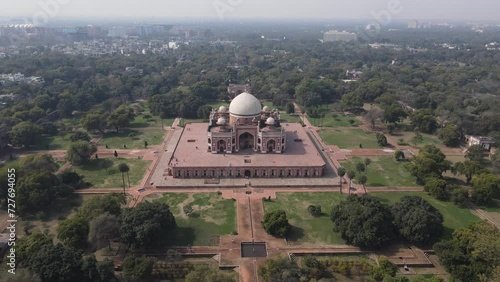 4k Aerial Drone shot of Humanyun's Tomb in New Delhi the capital city of India monument unesco  photo