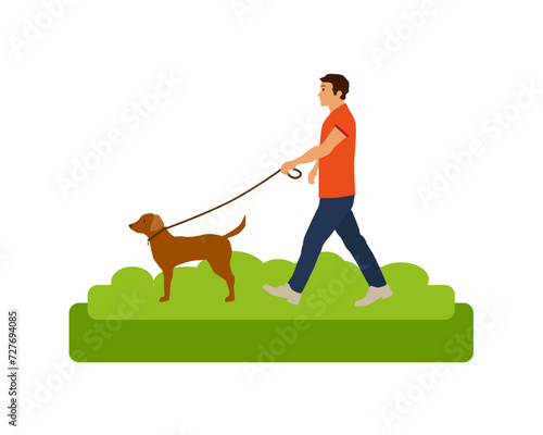 Young man walking with dog
