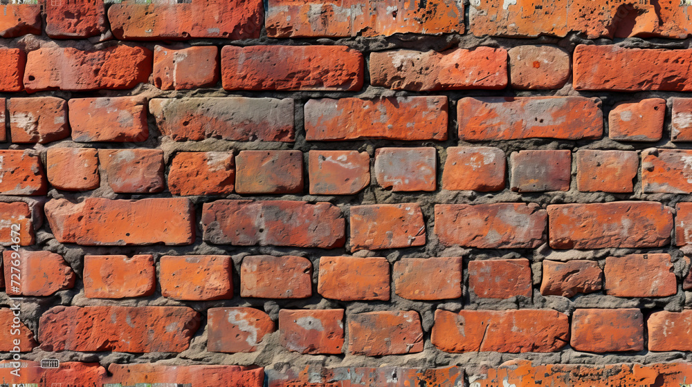 Obraz premium Red brick wall with weathered texture, ideal for background or wallpaper. Seamless wallpaper. 