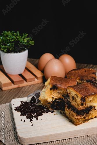 Chocolate sweet Indonesian thick-folded crepe or Martabak manis/Terang Bulan food photography