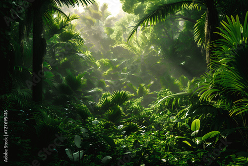 Rayons du soleil traversant la forêt tropicale