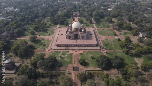 4k Aerial Drone shot of Humanyun's Tomb in New Delhi the capital city of India monument unesco  photo