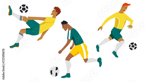 6 sport football (soccer) stickers. Football players with balls.