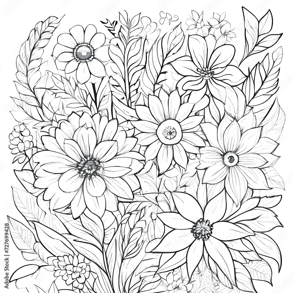 Luxury floral coloring book pages line art sketch