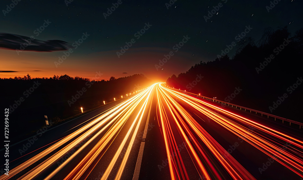 A long exposure photo of a highway at night A long exposure photo of a highway at night