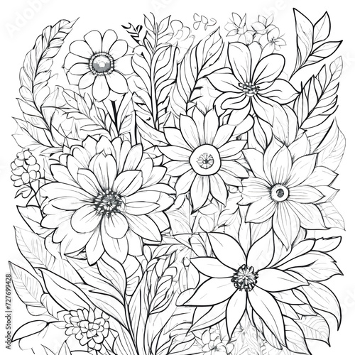 Luxury floral coloring book pages line art sketch