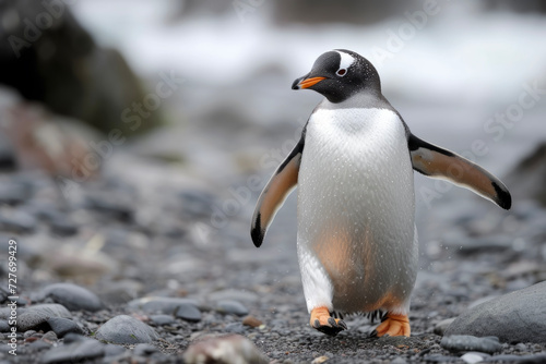 Capturing a Lone Penguin's Bold Odyssey, Eliciting Adventure, Courage, and the Aura of Solitary Beauty.