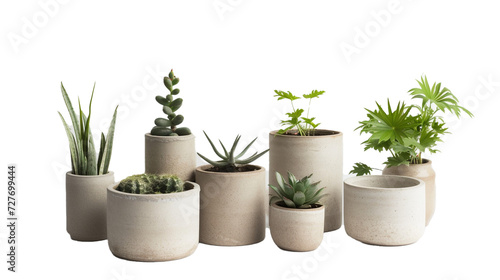 A set of handcrafted ceramic planters, in various sizes, on a white solid background. 