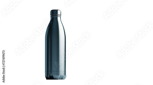 A sleek, modern water bottle sitting on a white solid background. 