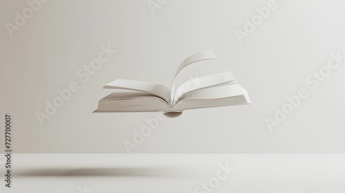 An illustration of an open book flying in space, 3D rendering. World Book Day.