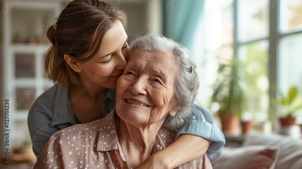 Tender Moment Between a Granddaughter and Grandmother, Depicting Love and Family Bonds Across Generations Tender Moment Between a Granddaughter and Grandmother, Depicting Love and Family Bonds Across Generations
