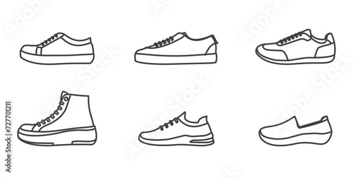 Women Sneaker Shoe icon set.  Modern footwears icon, Fashion vector sneakers icon in different style vector illustration.