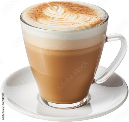 Latte macchiato with decoration in glass cup 1 latte art transparent background png © Valentin
