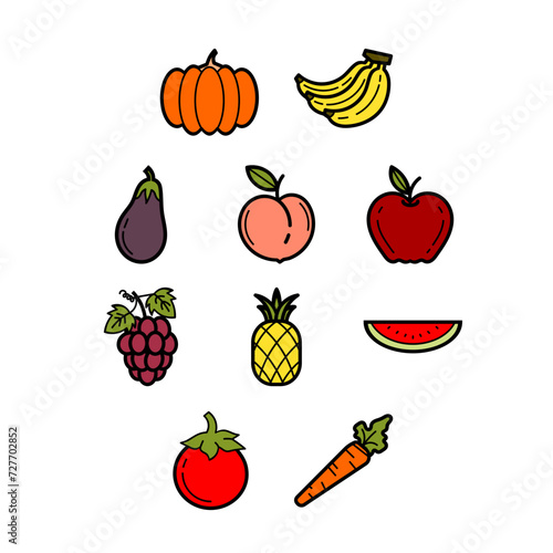set of vegetables and fruits