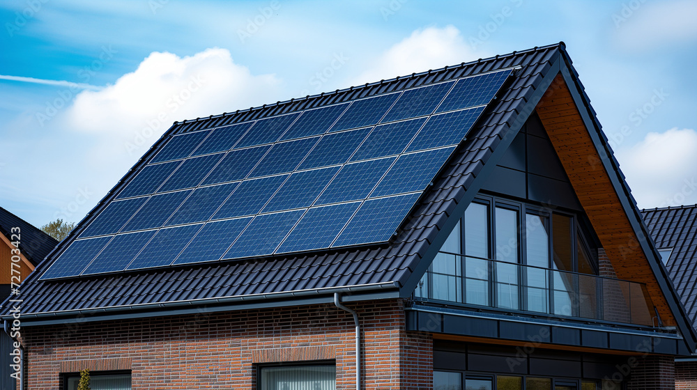 solar panels on a roof of a new villa