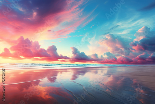 Serene Paradise Sunset, Pink and Azure Beach Blis