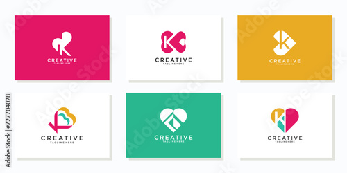 Letter K heart love collection logo design inspiration