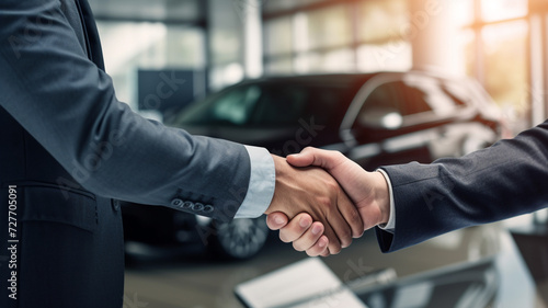 car salesman shaking hands with buyer after signing the car contract in car showroom. © Yuwarin
