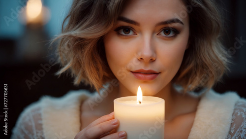 Portrait of a beautiful girl with a burning candle