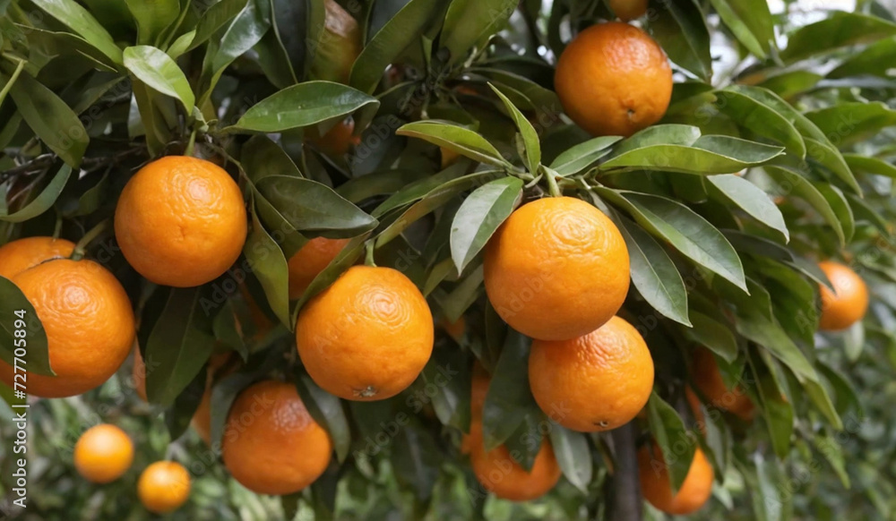A citrus tree adorned with numerous oranges and vibrant foliage A citrus tree adorned with numerous oranges and vibrant foliage