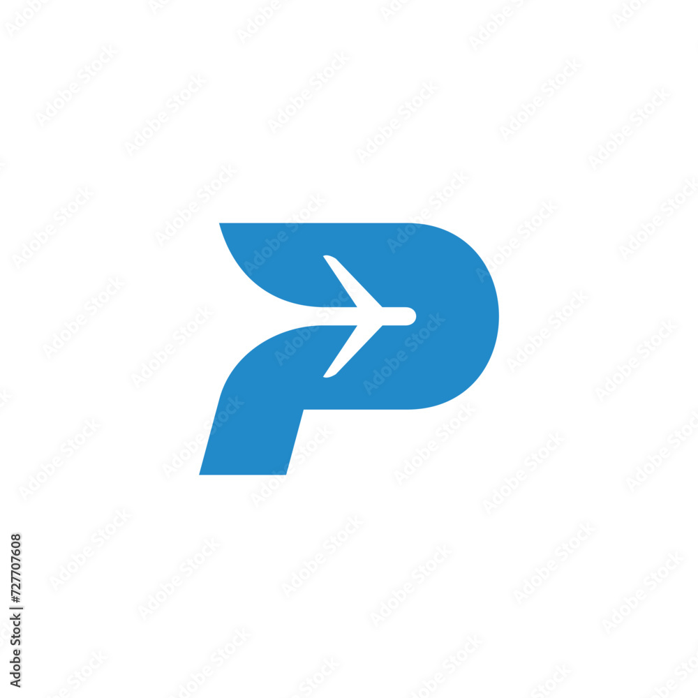 letter p airplane swoosh logo vector