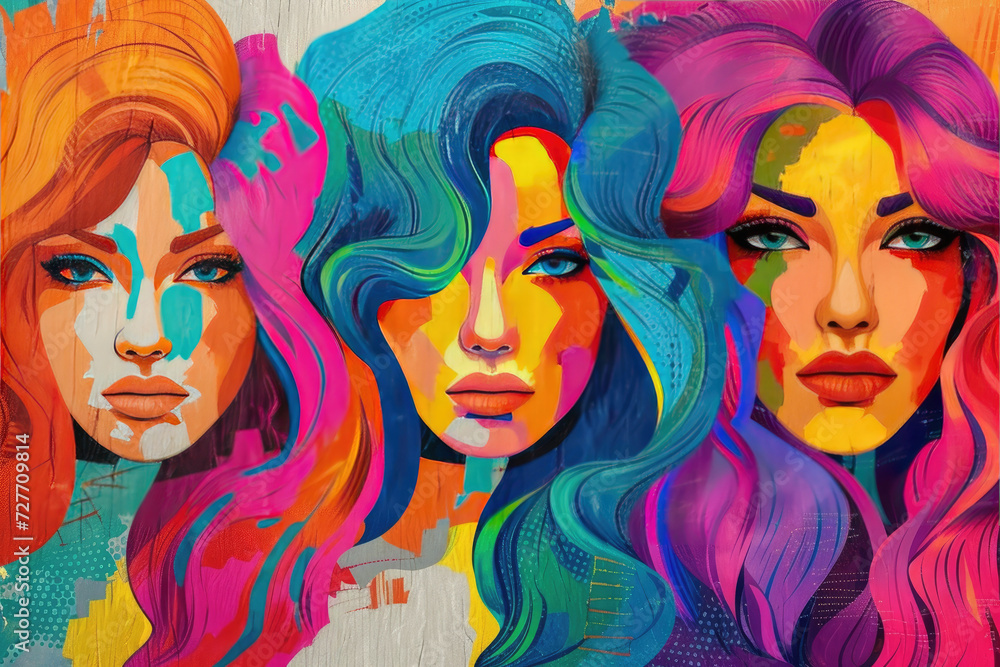 An illustration in the style of pop art, presented as a banner, texture, or background, conveying the spirit of Pride Day and embracing the diversity of the LGBT community