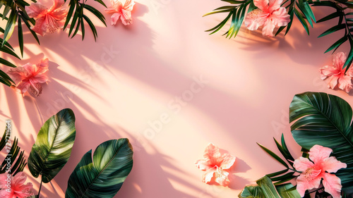 peach-pink background in a delicate style  with flowers  with space for text