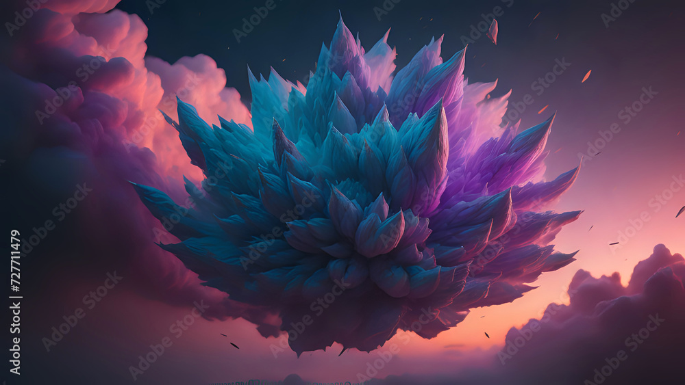 blau lila abstrakte Wolken Explosion - obrazy, fototapety, plakaty 