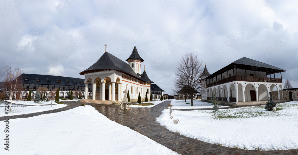 Nativity of the Mother of God monastery Marginea Suceava county - Romania in winter