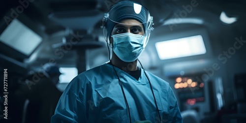 Focused surgeon in operating room ready for surgery. healthcare professional at work. medical expertise and mission. AI © Irina Ukrainets