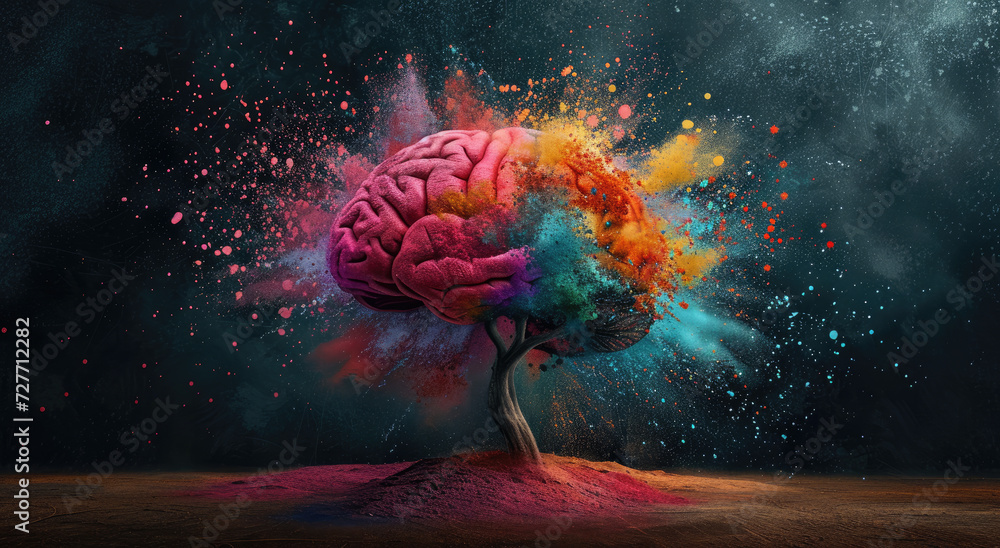 Concept art of a human brain boiling and exploding with creativity and ideas - obrazy, fototapety, plakaty 