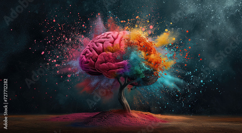 Concept art of a human brain boiling and exploding with creativity and ideas