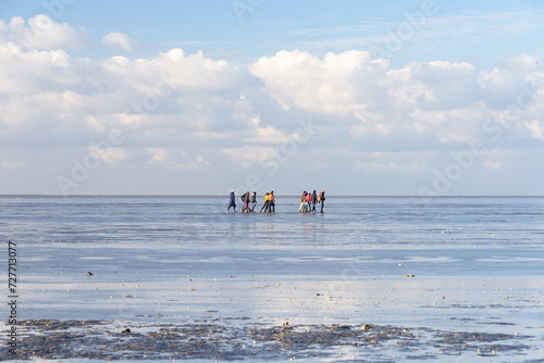 Billede på lærred people mudflat walking at the bottom of the sea in the Waddenzee in Holland with