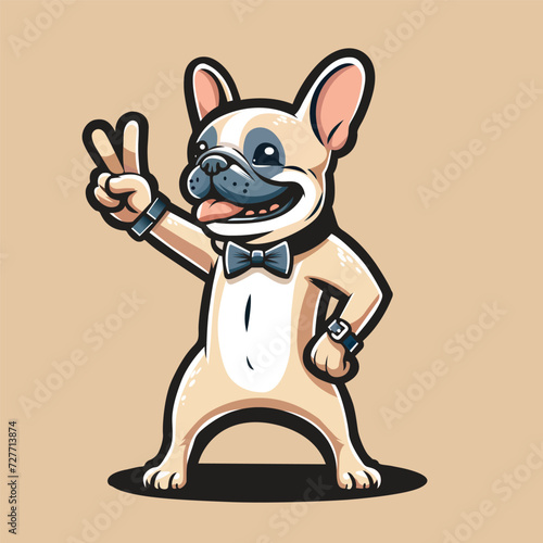 French Bulldog's Peace Gesture Illustration Vector   © Shineoxstock