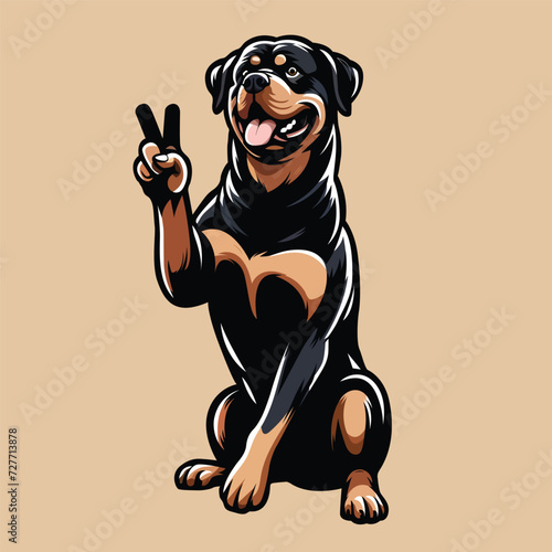 Rottweiler's Peace Gesture Illustration Vector

