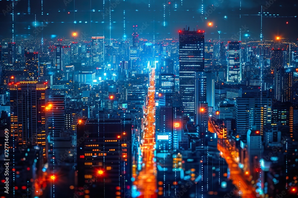 Abstract night view of the street in cityscape from the bird's perspective Abstract night view of the street in cityscape from the bird's perspective