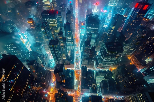 Abstract night view of the street in cityscape from the bird s perspective