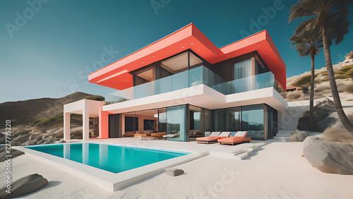 moderne orange weiße Villa © DeMitoBella