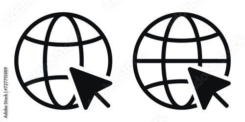Cursor Select with Globe Icon Set - Global Interaction and Navigation Symbols