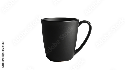 A sleek, matte black coffee mug on a white solid background. 
