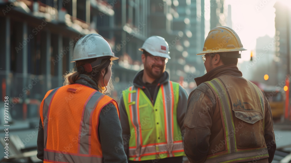 Construction Site Meeting.
Construction team in discussion at a city building site. Construction Site Meeting.
Construction team in discussion at a city building site.