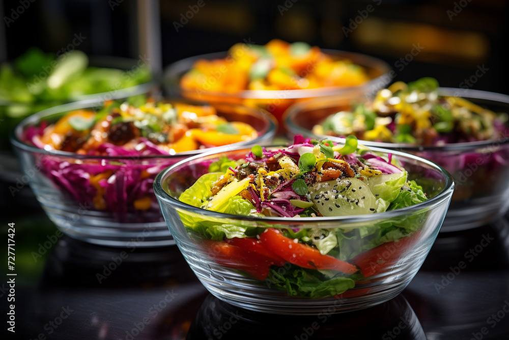 Vibrant Culinary Art: Colorful Salads Served in Glass Bowls or on Plates, Bursting with Freshness and Visual Delight Vibrant Culinary Art: Colorful Salads Served in Glass Bowls or on Plates, Bursting with Freshness and Visual Delight