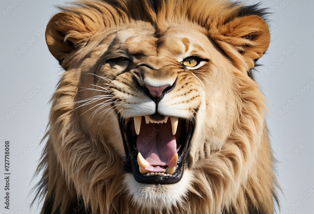 Lion, transparent background, roaring, angry, isolated lion